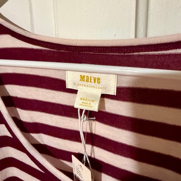 Striped Merlot and cream Women's Top. NWT. Maeve by Anthropologie. Size Medium - Picture 10 of 12